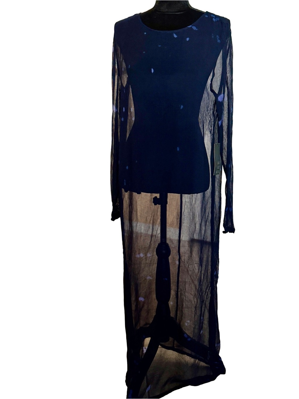 LACAUSA Navy Blue Luna Wash Sheer Pleated Chiffon Factory Maxi Dress Small